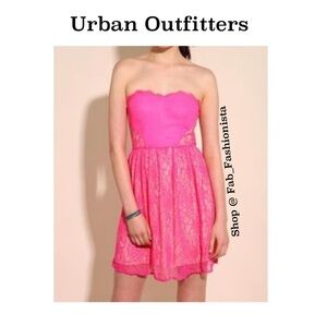 Silence + Noise Vibrant Pink Lace Dress medium